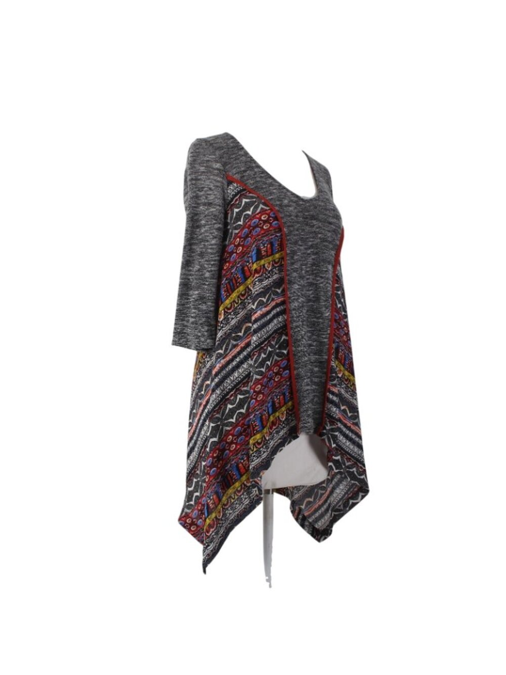 Citron Top Poeme Sz M Black White Multi Colored Asymmetrical Poly Rayon Top - Picture 9 of 10